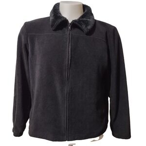 Zoey & Beth Jacket Large Women's Fleece Full Zip Pockets Black Faux Fur Collar @
